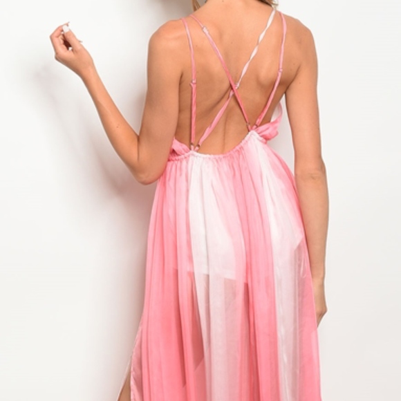 CREAM & PINK MAXI DRESS - Picture 2 of 6